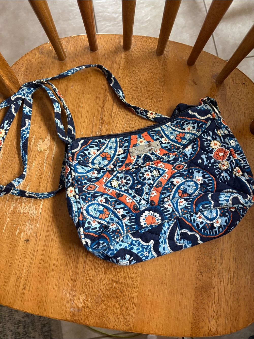 Vera Bradley Navy and Coral Paisley Quilted Crossbody